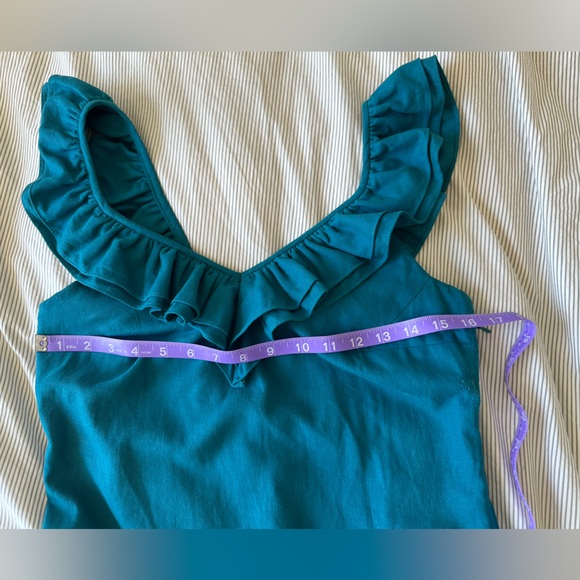 Loeffler Randall Ruffle Neck Linen Blend Dress - Size 8 - Picture 5 of 11